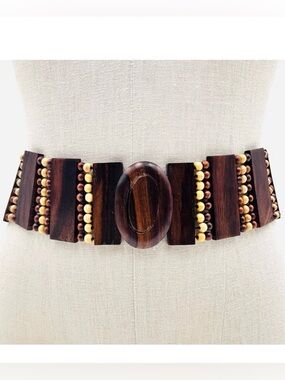 Bohemian Wood and Bead Elasticized Belt Size Large